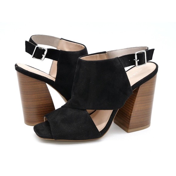 Madden Girl Shoes - Madden Girl Carolin Womens 8.5 Sandals Black Suede Slingback Peep Toe Open Side